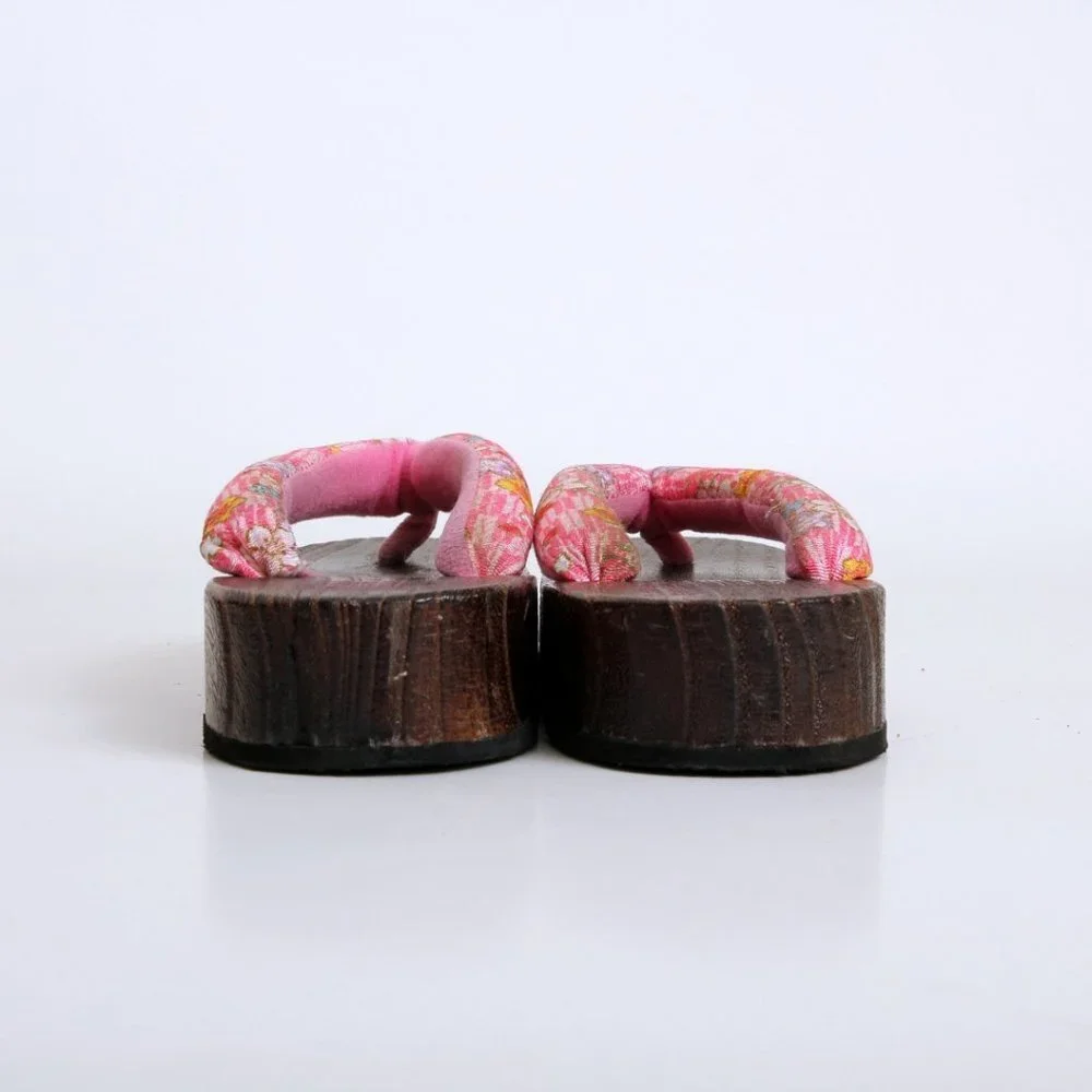 Japanese Wooden Floral Geta Sandals Pink Girl‎ Size 13.5